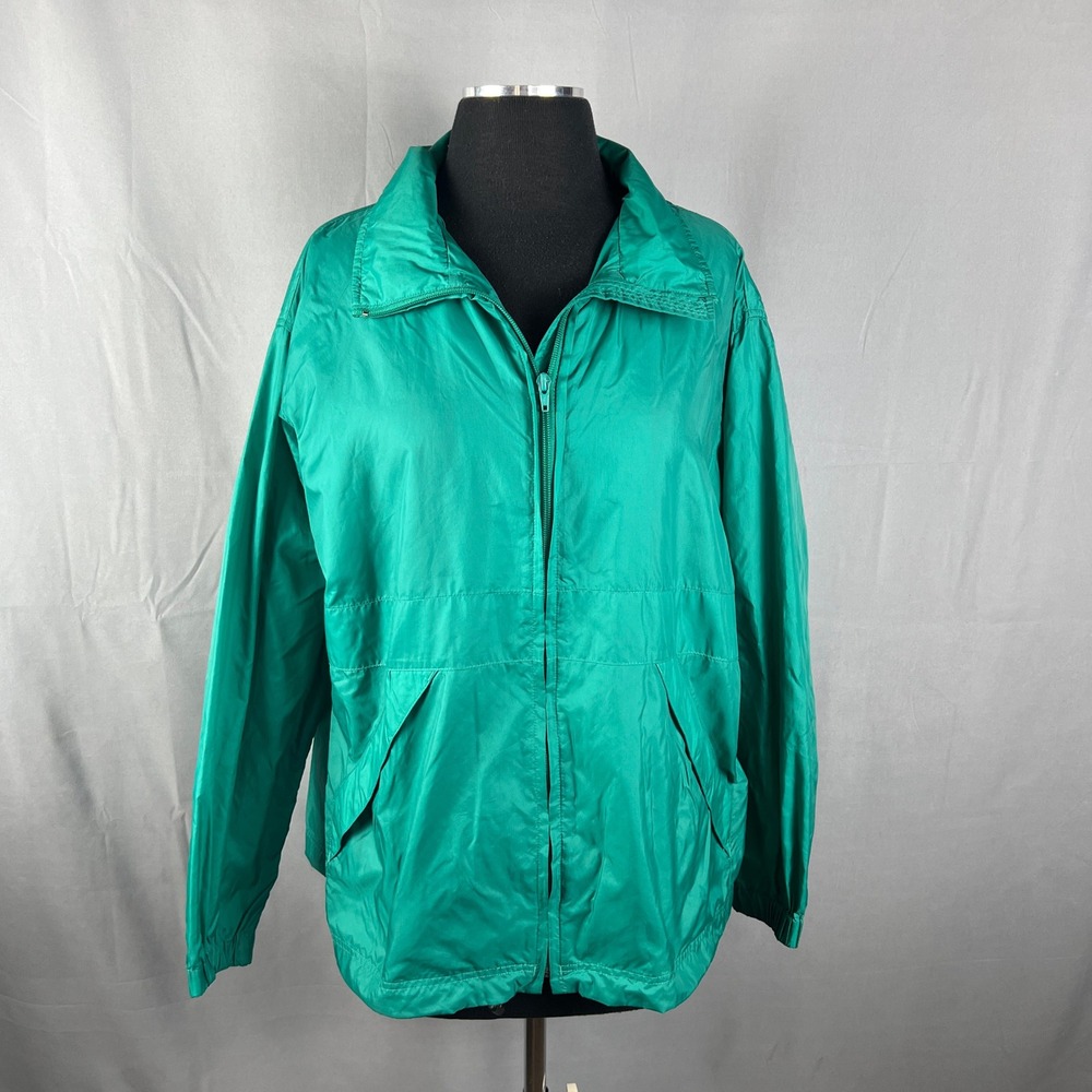 Lands' End Windbreaker Jacket Womens Medium 10-12 Green Mesh Lined Long Sleeve